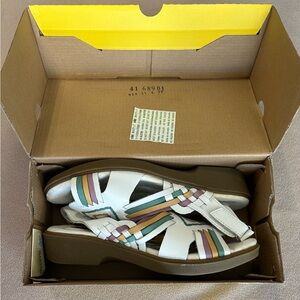 Women's Dr Scholl's Sandals Size 6.5 Wide Slingback Aztec Woven White Leather